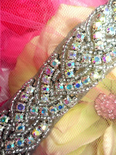 XR177 Black Backing AB (34 Long) Trim Crystal Aurora Borealis Rhinestone Twisted Silver Beaded 1