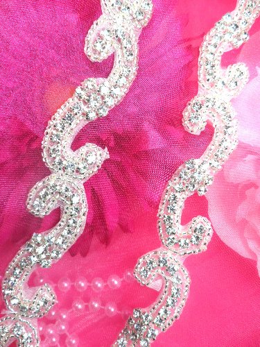 XR178 Silver Beaded Crystal Rhinestone Trim Petite Flowers 1