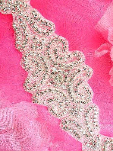 XR184 Bridal Sash Applique Beaded Rhinestone 14.5
