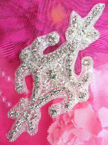 XR186 Crystal Rhinestone Applique Silver Beaded 6
