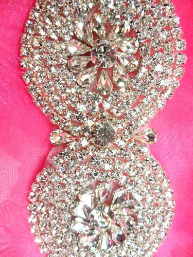 XR188  Bridal Sash Beaded Rhinestone Applique 14.5