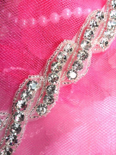 XR220 Waves Of Glory Trim Rhinestone Crystal Clear Twisted Silver Beaded .75
