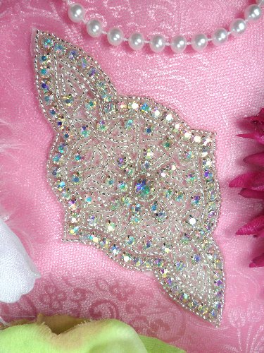 XR23 Aurora Borealis Crystal AB Rhinestone Applique Silver Beaded 5\