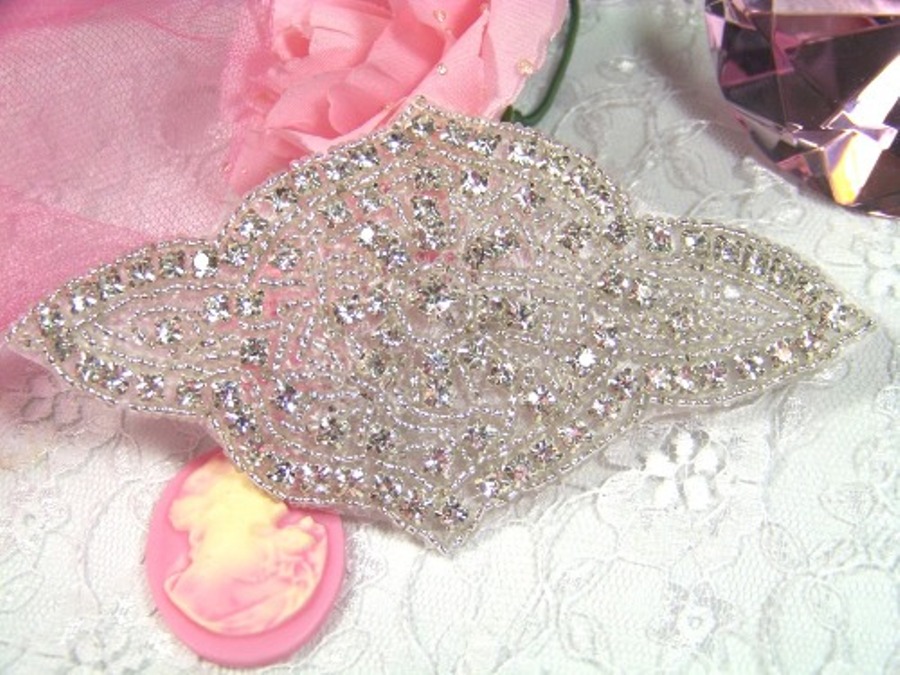 XR23  Designer Glass Beaded Rhinestone Applique 5