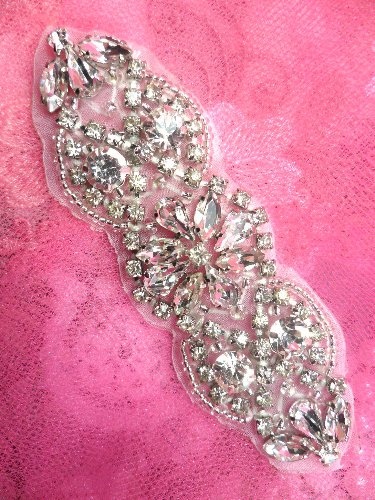 Petite Crystal Clear Rhinestone Designer Silver Beaded Applique 3.75 XR231