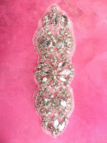Petite Crystal Clear Rhinestone Designer Silver Beaded Applique 3.75" XR231