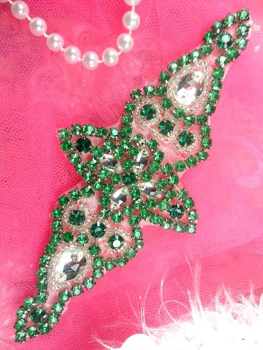 XR237 Green Crystal Rhinestone Silver Beaded  Applique 6\