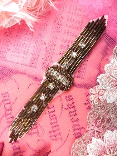 XR242 Bronze Crystal Beaded Applique Sewing Patch 4.75\