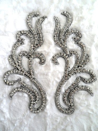 XR24 Rhinestone Appliques Mirror Pair Black Backing Crystal Clear Motifs 8