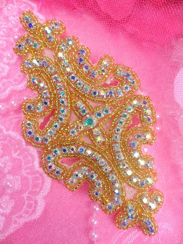 XR25 Aurora Borealis Crystal AB Rhinestone Gold Beaded Applique 6\