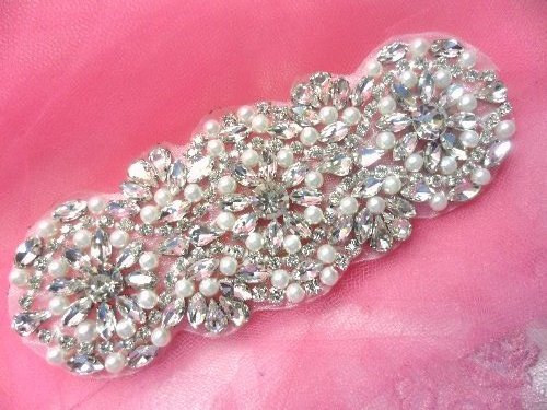 XR255 Crystal Rhinestone Applique Silver Settings w/ Pearls 6\