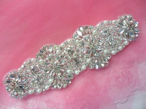 XR259 Crystal Rhinestone Applique Silver Settings w/ Pearls 6.5\