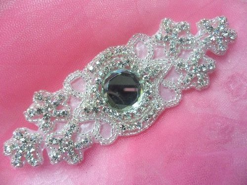 XR261 Crystal Rhinestone Applique Silver Beaded 6
