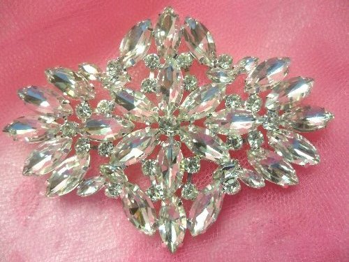 XR263 Crystal Rhinestone Applique Embellishment Silver Settings 3.5