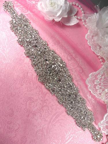 Endless Rhinestones Bridal Sash Applique Bridal Gown Costume Pageant Patch 13.25 XR267