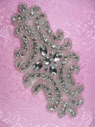 XR283 Crystal Rhinestone Applique Silver Beaded Glass 5\