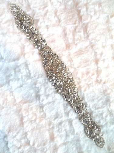 XR285 Endless Rhinestones Crystal Rhinestone Applique Silver Setting Bridal Sash Patch Motif 13\