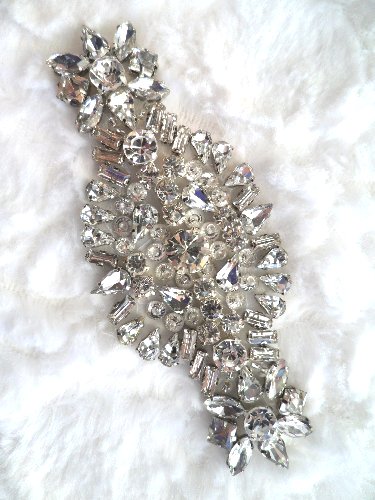 XR288 Crystal Rhinestone Applique Silver Setting Bridal Sash Patch Motif 4.5\