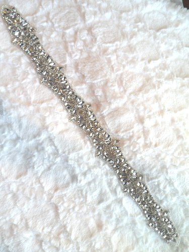 XR290 Crystal Unlimited Rhinestones Applique Silver Beaded Bridal Sash Patch Motif 17.5