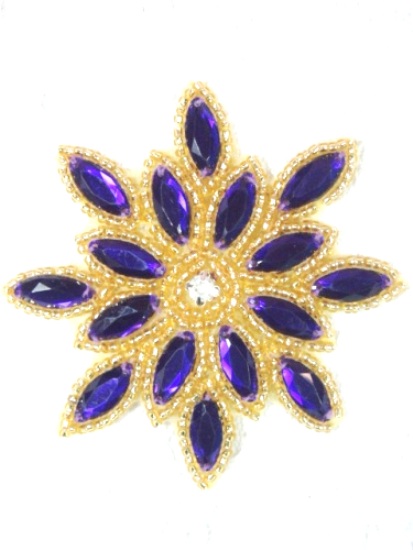 XR32  Applique Light Purple Gold Beaded Snowflake Jewel Beaded 3\