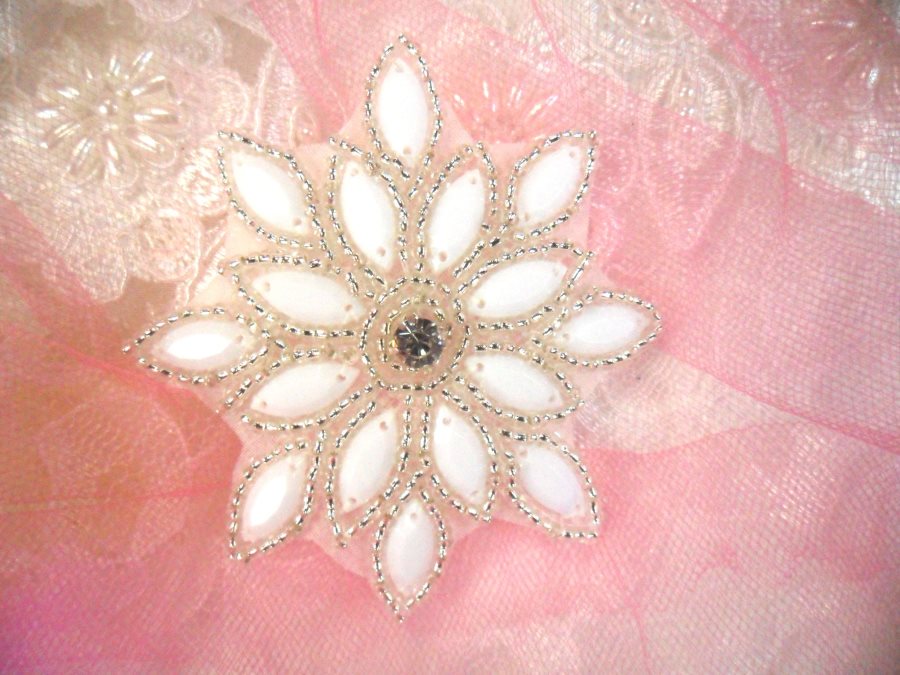 White Silver Snowflake Beaded Applique Sewing Patch 3 (XR32)