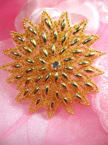 XR33 Snowflake Star Applique Gold Beaded Sewing Patch  3.25\