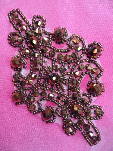 XR332 Victorian Bronze Beaded Applique Sewing Patch Motif 4