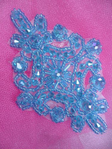 XR332 Victorian Turquoise Beaded Applique Sewing Patch Motif 4