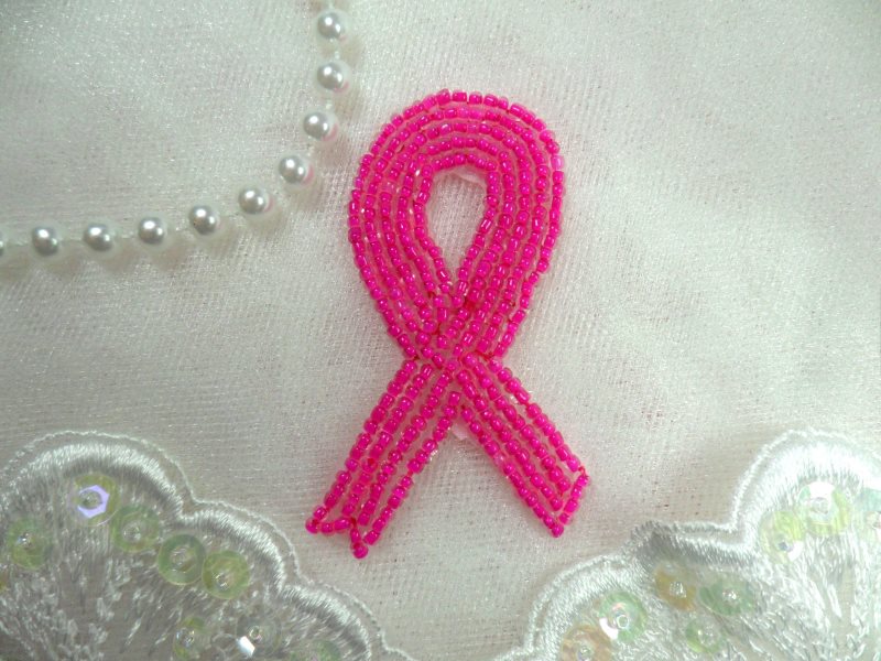 Breast Cancer Awareness Ribbon Pink Beaded Applique Bow Sewing Patch Motif Iron On 2.75 (XR358-pk)
