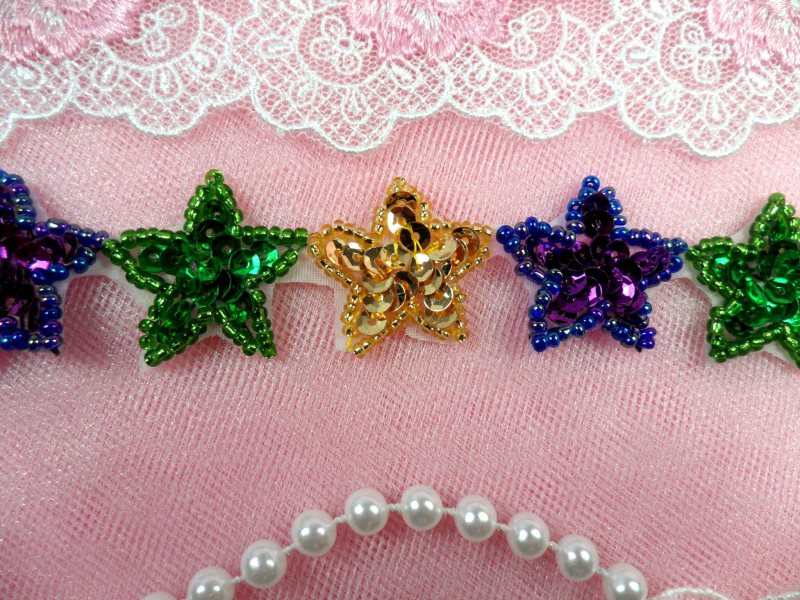 Mardi Gras Star Trim Sequin Beaded Iron On 1 Banding (XR359-mg)