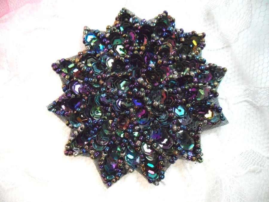 Black AB Sequin Applique Floral Beaded Iron on Patch 3 (XR364)