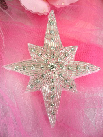 XR44  Silver Star Beaded Rhinestone Applique 5
