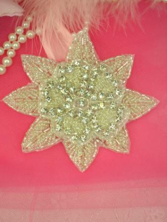 3D Silver Beaded Floral Crystal Clear Rhinestone Applique 4 XR48B