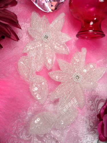 XR51 Crystal Floral Mirror Pair Beaded Sequin Appliques 6
