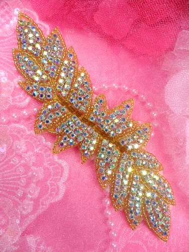 XR55 Gold Beaded Aurora Borealis Crystal AB Rhinestone Applique 7\