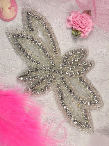 XR57 Crystal Rhinestone Applique Silver Beaded 6\