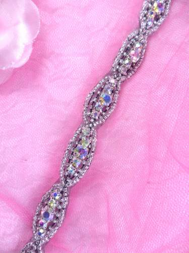 XR60 Black Backing Aurora Borealis Crystal AB Rhinestone Beaded Trim