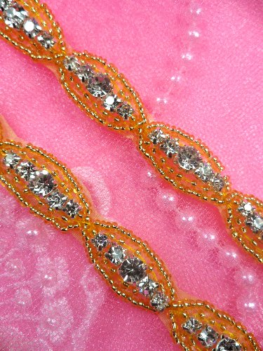XR60 Gold Beaded Crystal Clear Rhinestone Trim