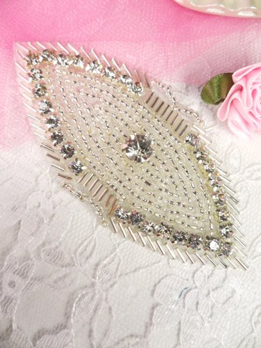 XR67 Eye Crystal Clear Silver Beaded Rhinestone Applique 3.5