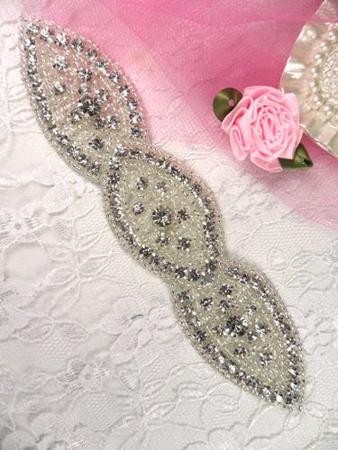 XR70 Triple Eye Crystal Clear Silver Beaded Rhinestone Applique 6\