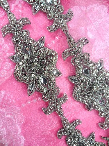 XR75 Black Backing Silver Beaded Crystal Rhinestone Trim 34 x 2.5