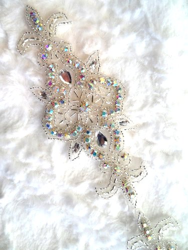 XR75 Crystal AB Aurora Borealis Silver Beaded Rhinestone Trim 34\