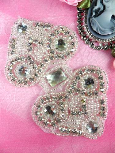 Champagne Silver Beaded Rhinestone Applique 4.25 XR93