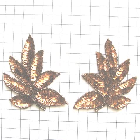 FS476L Leaf Applique Sequin Bronze Mirror Pair Beaded Motif 4\