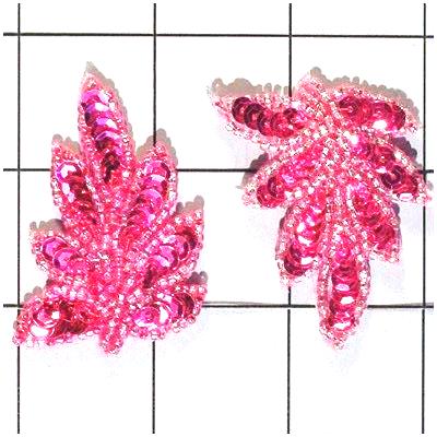 FS476S Leaf Appliques Sequin Fuchsia Mirror Pair Beaded Motif 2\
