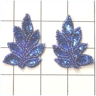 FS476S Leaf Appliques Sequin Blue Sapphire Mirror Pair Beaded Motif 2\