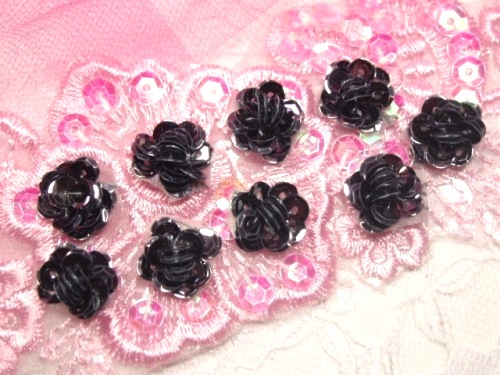 A0248  Set of 9  Gunmetal Sequin Flower Appliques 1/2