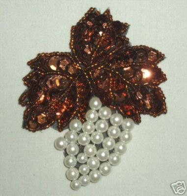 K8260  Bronze Grape Cluster Pearl Sequin Beaded Applique 3.5\