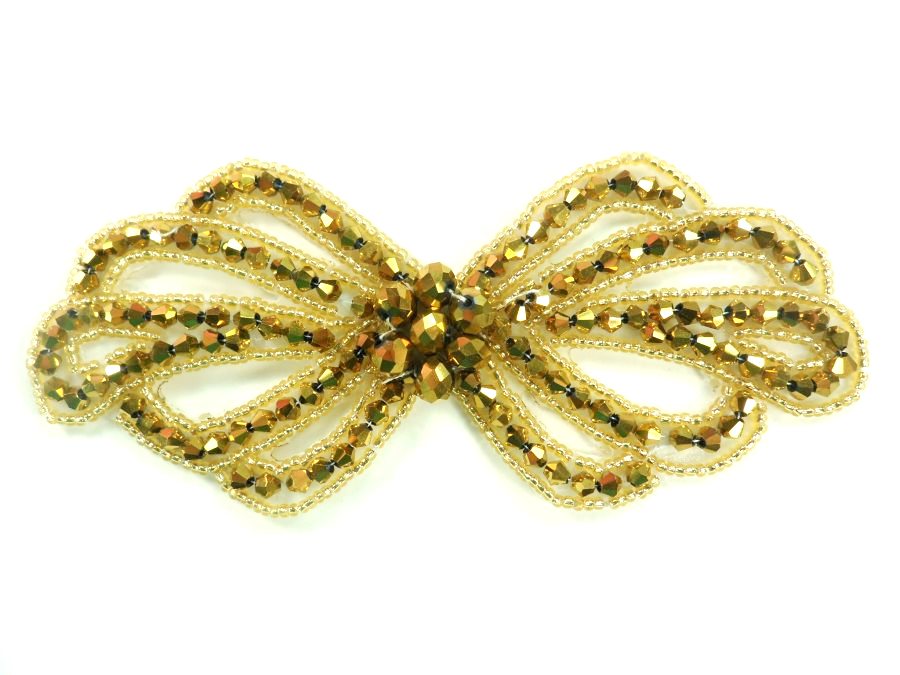 Applique Patch Glass Beaded Dark Gold Costume Sewing Motif 5 JB213