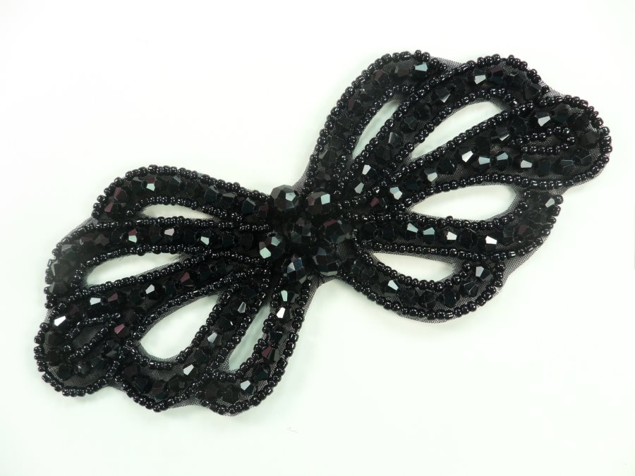 Applique Patch Glass Beaded Black Costume Sewing Motif 5 JB213